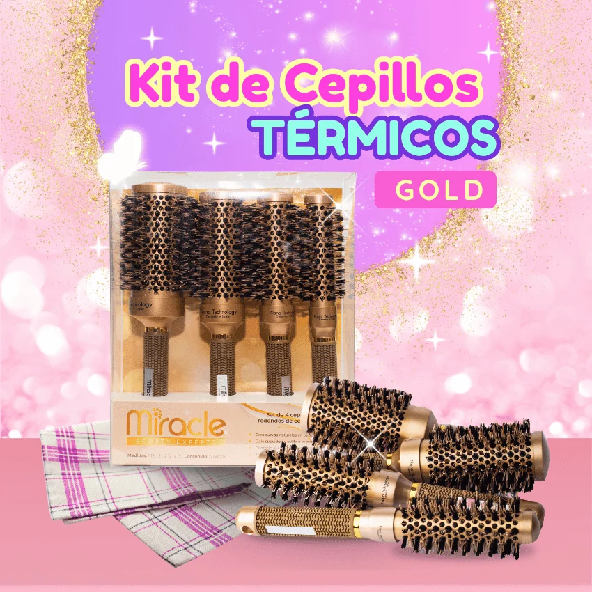 Combo Cepillo Térmico x4 Dorado